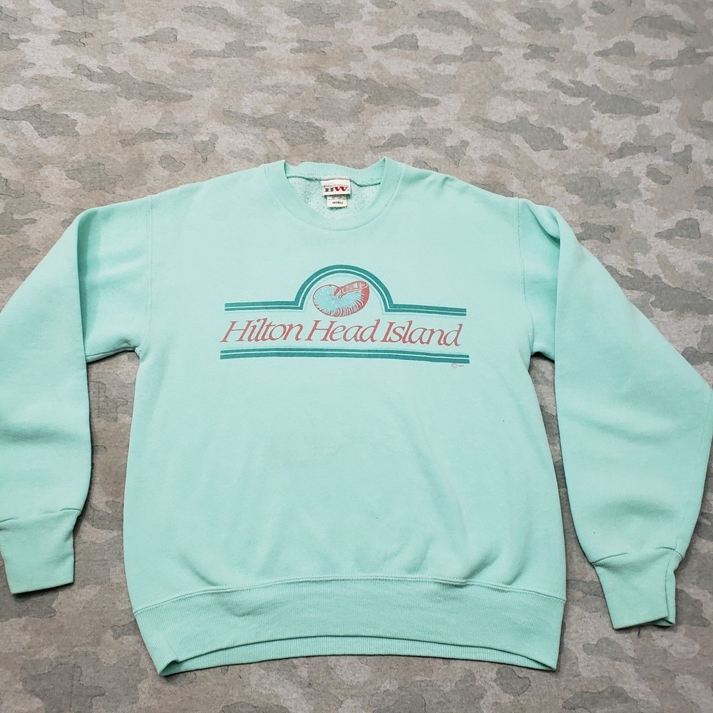 VTG Hilton Head Island Bassett Walker Sweatshirt Mens Medium Green Pullover